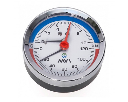Термоманометр аксиальный MVI, до 6 бар, 0-120C, D80 мм, подключение G1/2