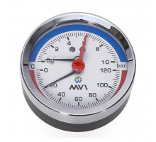 Термоманометр аксиальный MVI, до 10 бар, 0-120C, D80 мм, подключение G1/2